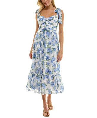 Juniors' Floral Print Jacquard Sleeveless Fit & Flare Dress | Macy's