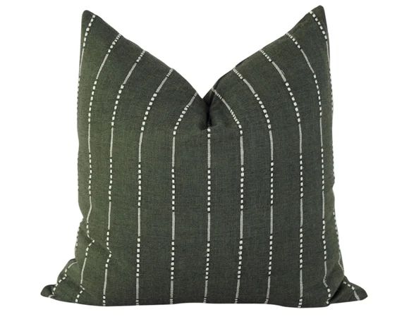 Green Stripe Pillow Cover, Green Linen Pillow Covers 18x18, Green Throw pillow, Modern Boho Pillo... | Etsy (US)