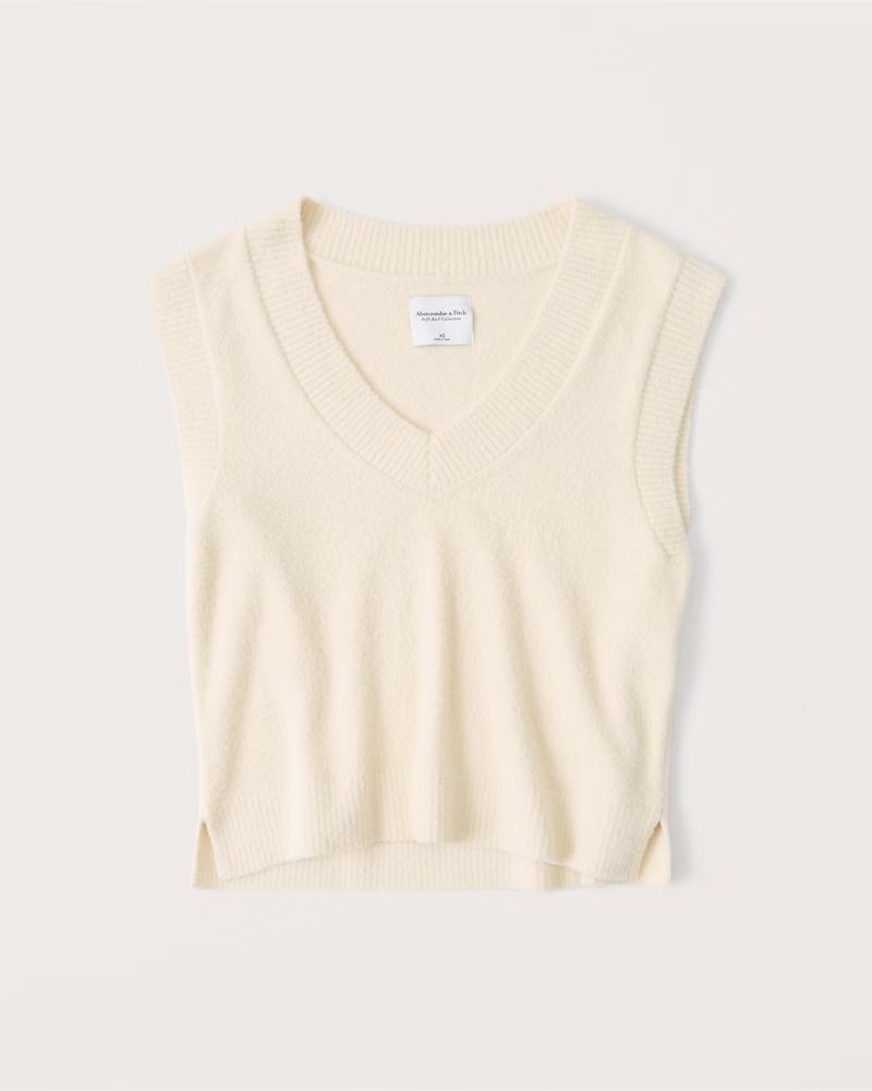 Cropped Fuzzy V-Neck Sweater Vest | Abercrombie & Fitch (US)