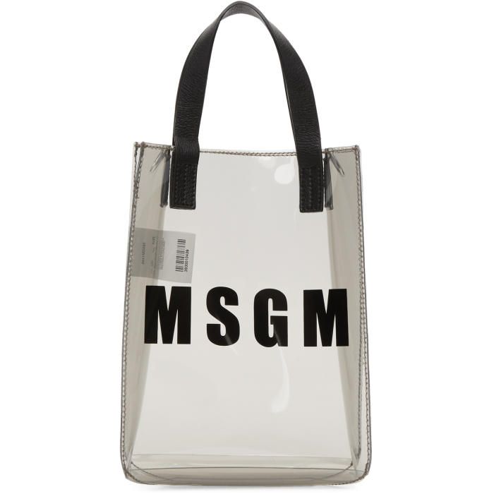 MSGM Grey Mini Vinyl Plastic Shopper Tote | SSENSE 