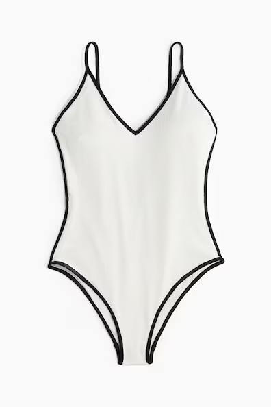 H & M - Padded-cup High Leg Swimsuit - White | H&M (UK, MY, IN, SG, PH, TW, HK)