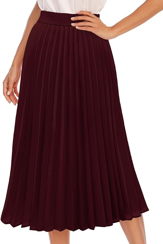 DRESSTELLS Pleated Midi Skirts for Women, Long High Waisted Chiffon Flare Casual Skirt 2024 | Amazon (US)