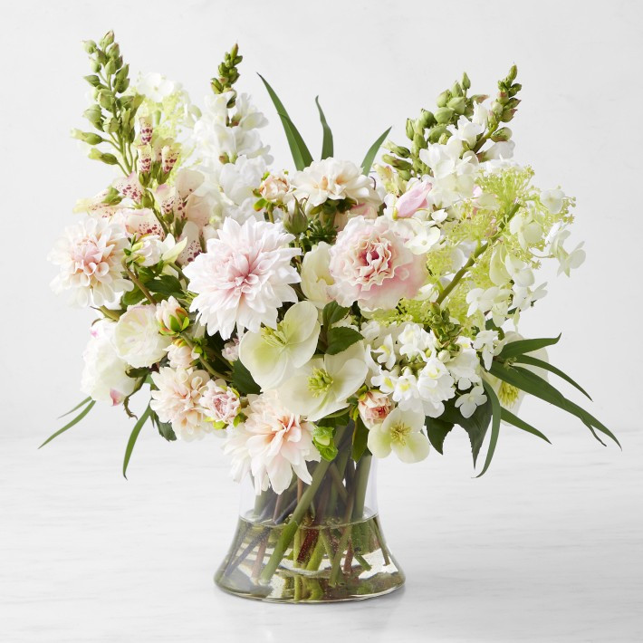Famille Rose Faux Floral Arrangement in Glass Vase | Williams-Sonoma