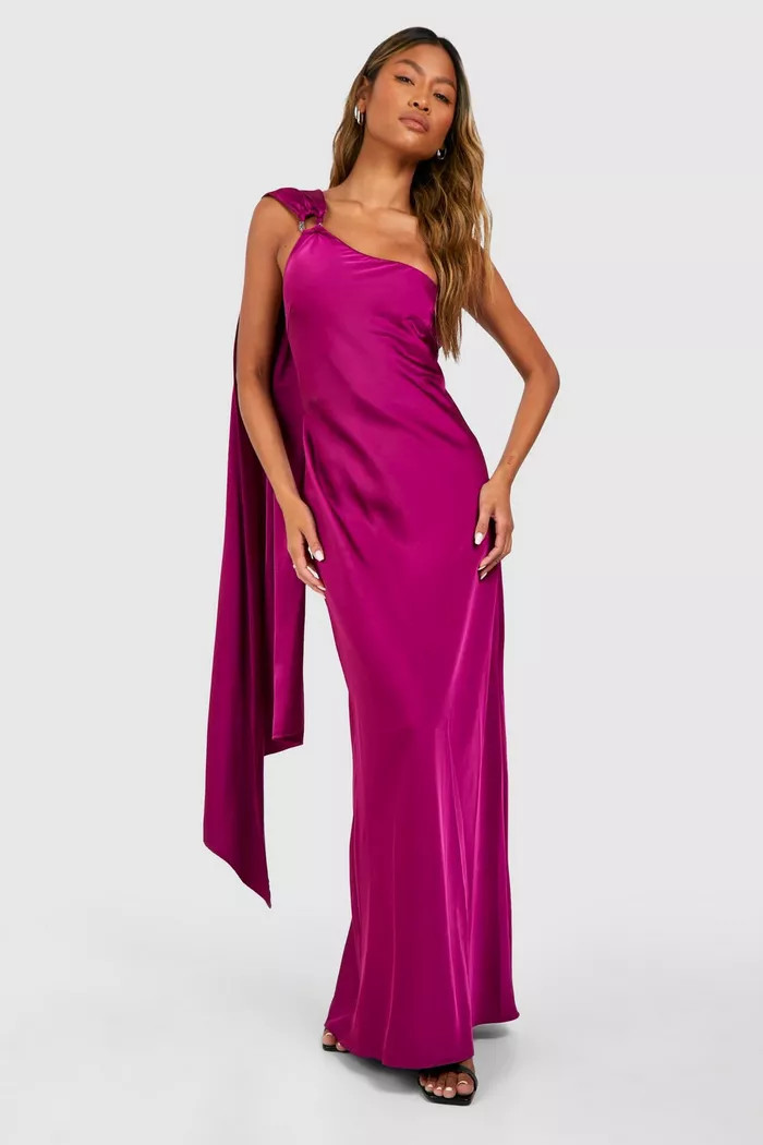 Satin Draped Shoulder Maxi Dress | Boohoo.com (UK & IE)
