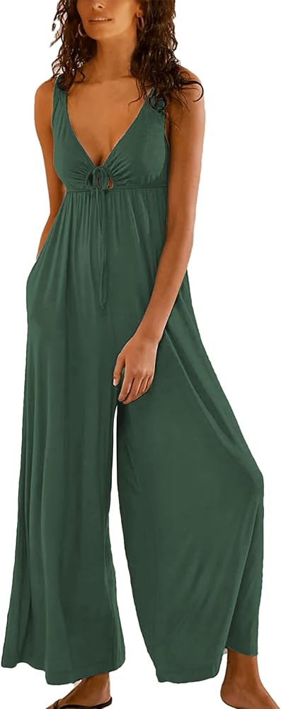 Women's Casual Loose Jumpsuits One Piece Sleeveless Wide Leg Long Pant Rompers with Pockets | Amazon (US)