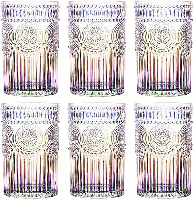 Kingrol 6 Pack 15 oz Romantic Water Glasses, Rainbow Drinking Glasses Tumblers, Vintage Glassware... | Amazon (US)