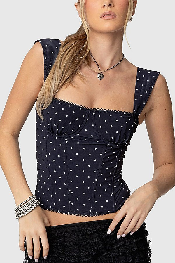 Edikted Marcella Wide Strap Mesh Corset in Black/And/White, Women's at Urban Outfitters | Urban Outfitters (US and RoW)