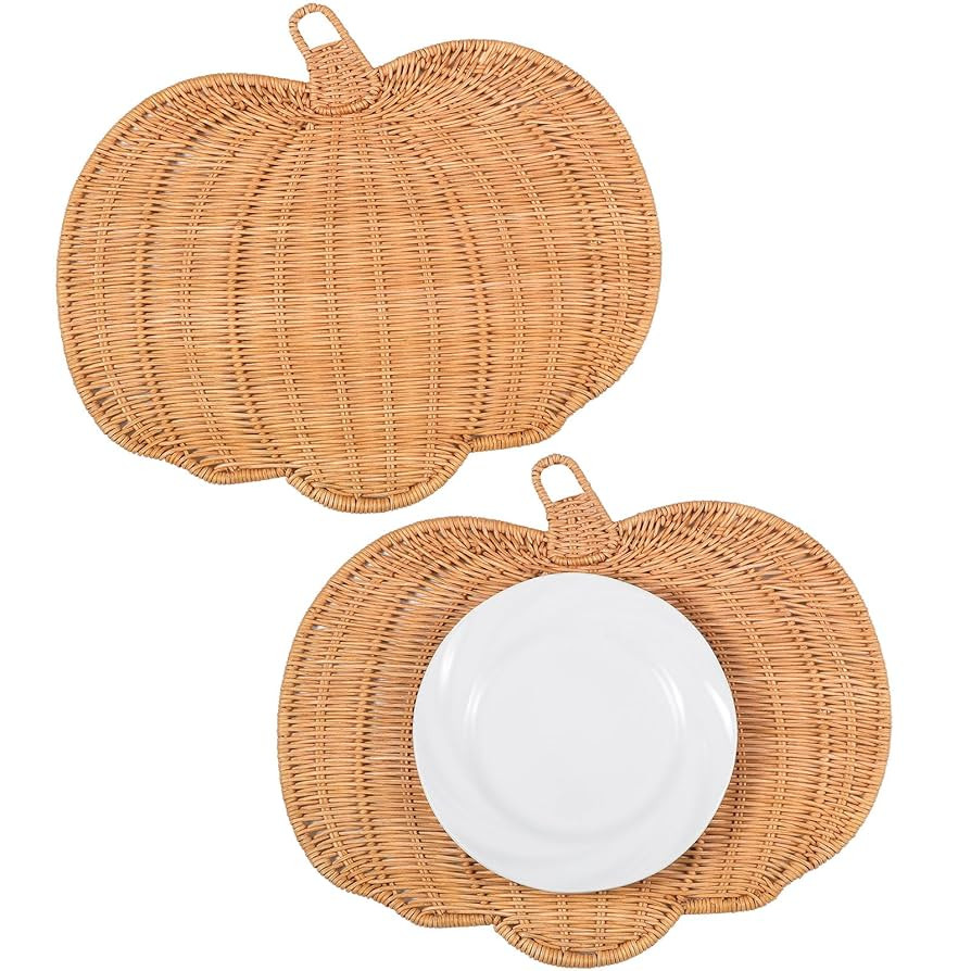 2 Sets Handwoven Pumpkin Placemats Fall Pumpkin Rattan Placemats for Halloween Thanksgiving Table... | Amazon (US)