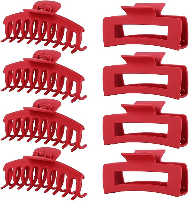 Red Hair Clips for Women - 8 Pack 4.3 Inch Large Hair Claw Clips for Women Thin Thick Curly Hair,... | Amazon (US)