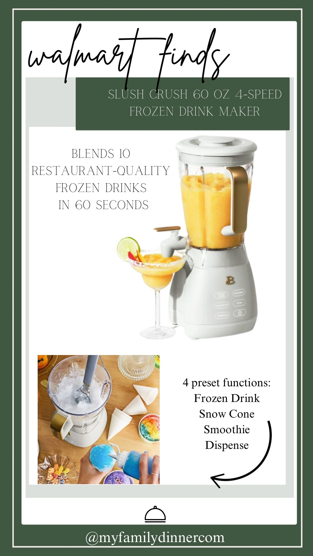 Under $100! This slush crush frozen drink maker is going to become the highlight of your warm weather days and nights ahead.  Blends restaurant quality frozen drinks in under 60 seconds! 
From The Beautiful brand at Walmart! 

#LTKFindsUnder100 #LTKKids #LTKHome