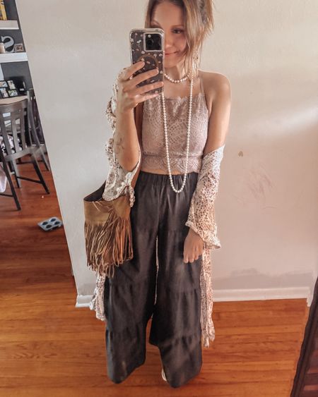Work boho outfit of the day! 

   Loving this longer laced bralette as a top for all my boho styles 🫶🏼🌼

& my new fringe purse was such a steal from Amazon!

#LTKworkwear #LTKfindsunder50 #LTKstyletip