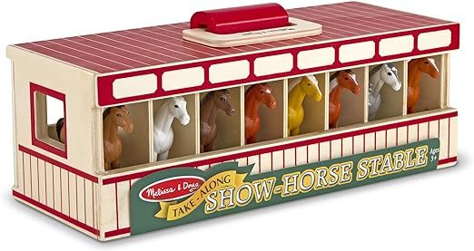 Amazon.com: Melissa & Doug Take-Along Show-Horse Stable Play Set With Wooden Stable Box and 8 Toy... | Amazon (US)