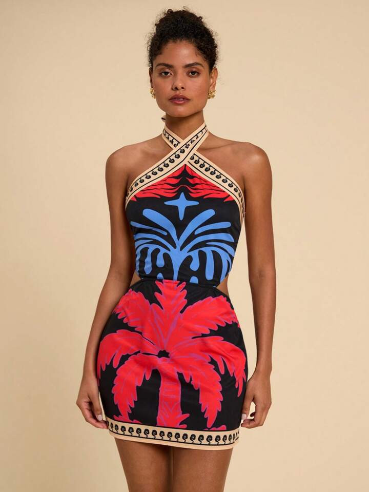 Travachic Fitted Floral Print Mini Dress For Women, Vacation Style | SHEIN