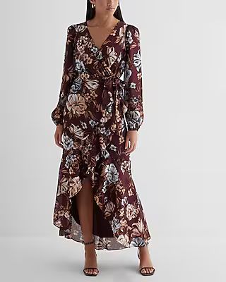 Floral Surplice Ruffle Hi-lo Maxi Dress | Express
