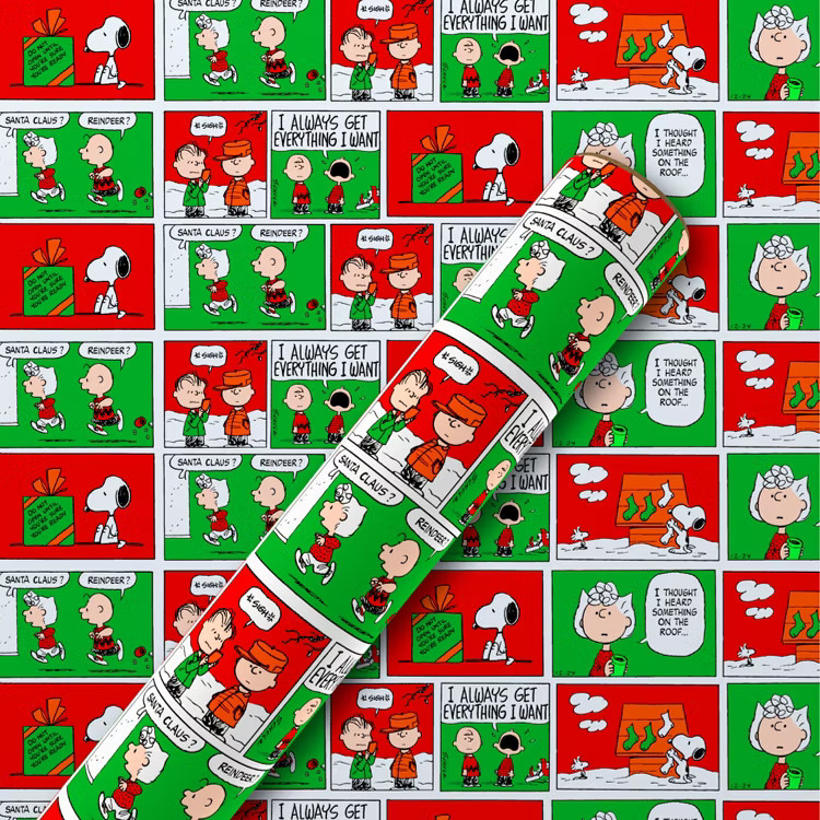 30" 25sq ft Christmas Roll Wrap Peanuts Comic Strip | Target