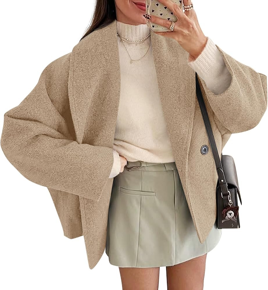 Yousify Womens Cropped Pea Coats Oversized Wool Blend Short Jackets Lapel Double Breasted Fall Wi... | Amazon (US)
