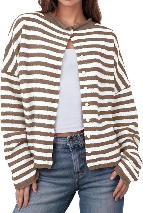 UNCLECAT Womens Striped Cardigan Sweater Casual Button Up Knit Tops Long Sleeve Sweaters Open Fro... | Amazon (US)
