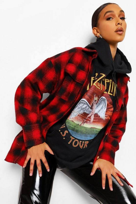 Checked Oversized Shacket | Boohoo.com (US & CA)