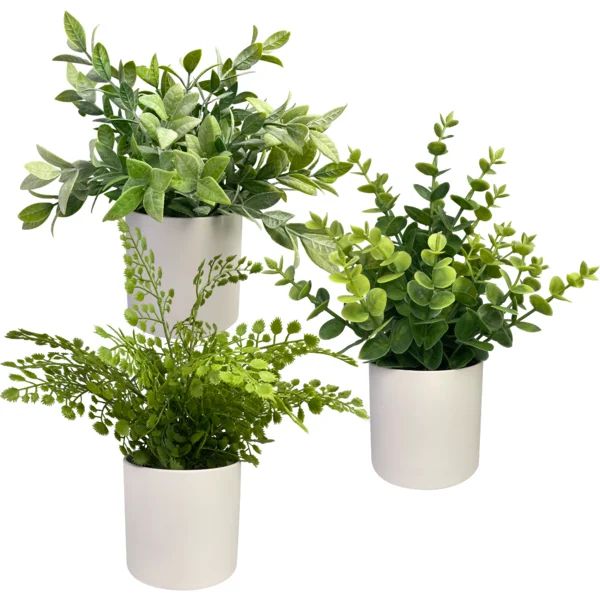 Faux Plants 8.9'' Faux Eucalyptus Plant in Ceramic Pot (Set of 3) | Wayfair North America