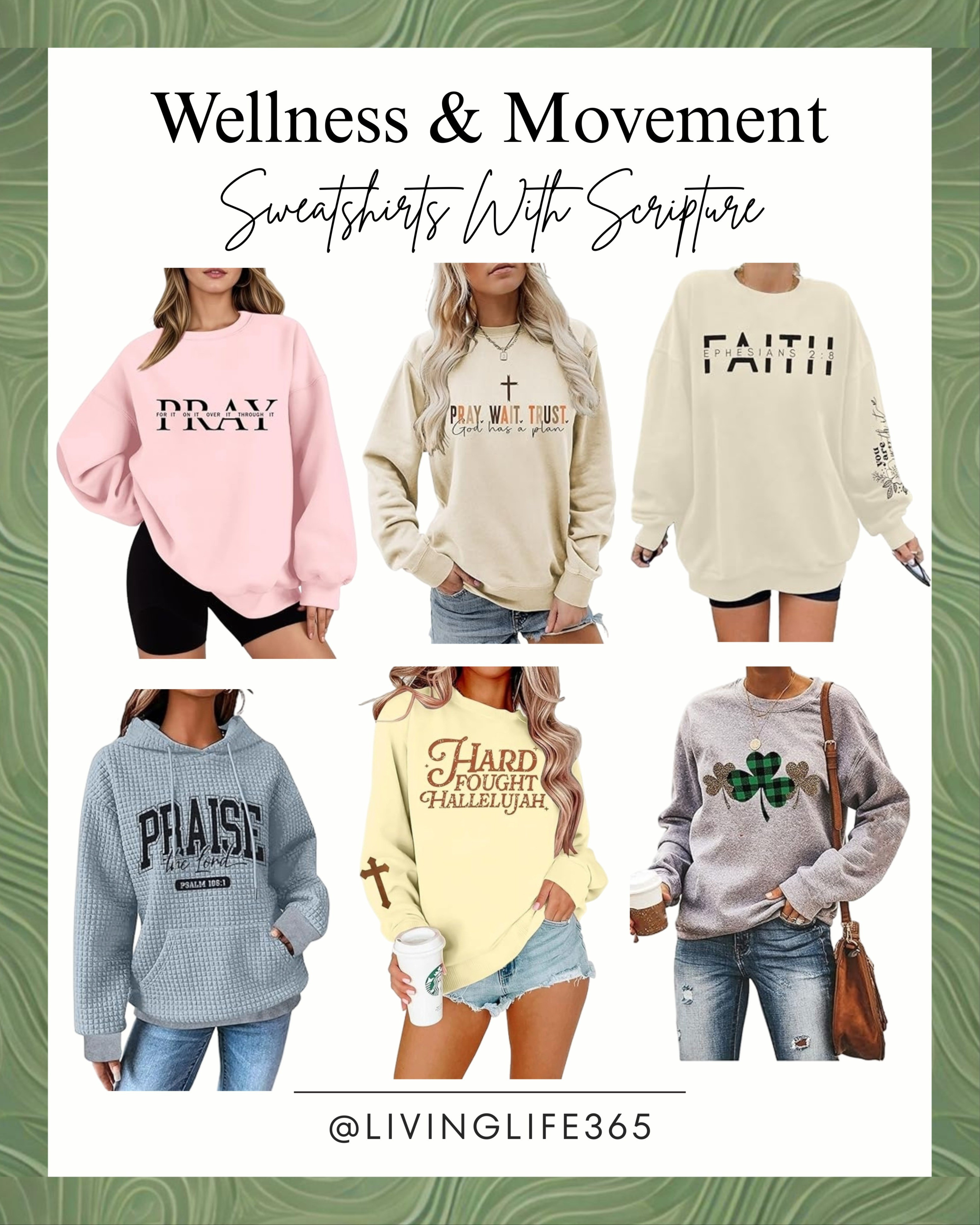 Comfort meets inspiration! Move with intention in these cozy sweatshirts featuring beautiful scripture designs. Perfect for your morning walk, gym session, or just relaxing at home. Elevate your wellness routine and wear your faith. Tap to shop these uplifting styles! #ScriptureSweatshirt #ChristianApparel #FaithBasedFashion #WellnessJourney #MovementGoals #CozyVibes #ShopTheLook #Inspirational

#LTKFallSale #LTKSaleAlert #LTKStyleTip
