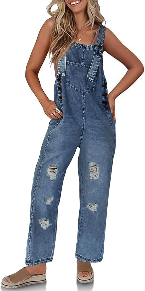 Cicy Bell Womens Denim Overalls Loose Fit Summer Baggy Distressed Adjustable Strap Jeans Overall ... | Amazon (US)