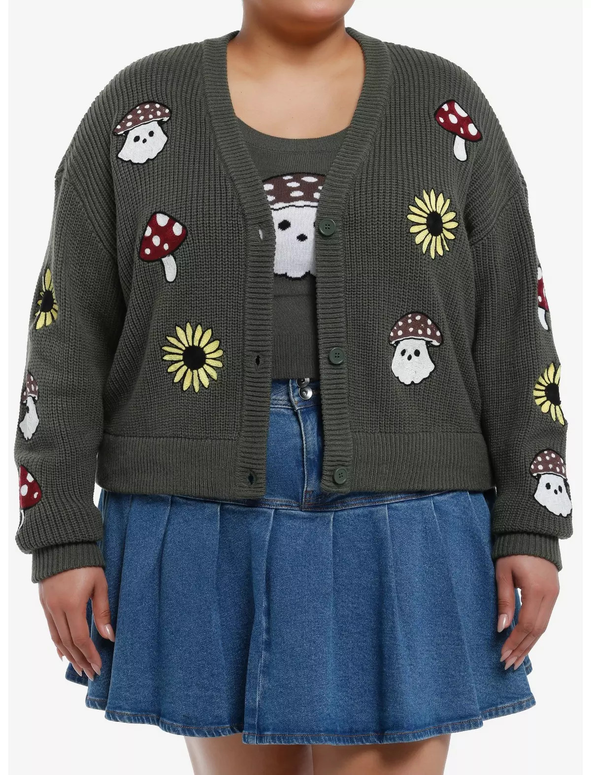 Thorn & Fable Mushroom Ghost Girls Crop Cardigan & Tank Top Set Plus Size | Hot Topic