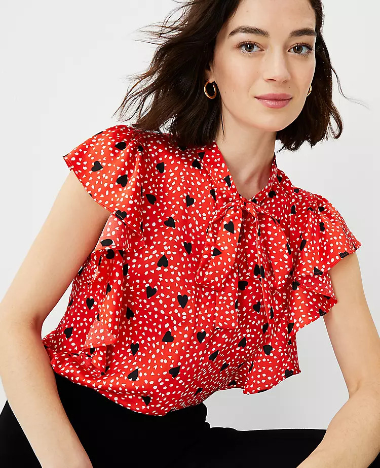 Heart Tie Neck Ruffle Top | Ann Taylor (US)