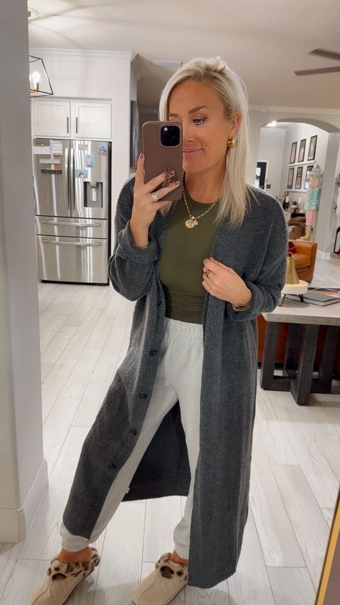 Loving this longline cardigan from Walmart , I wearing a small 
Small in sweatpants 