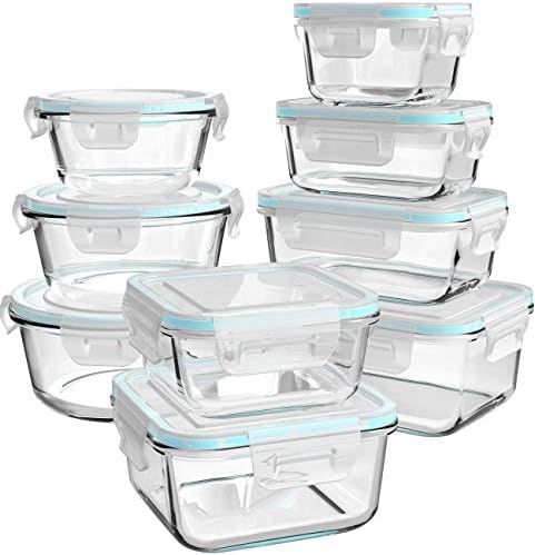 Glass Food Storage Containers with Lids, [18 Piece] Glass Meal Prep Containers, Glass Containers ... | Amazon (US)