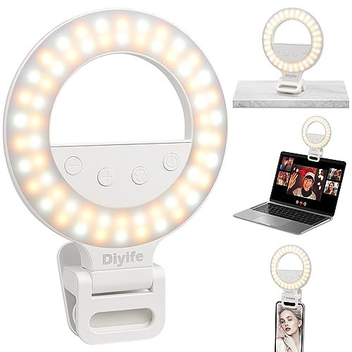 Diyife Selfie Ring Light, Clip on Ring Light [Rechargeable], 360°+90° Adjustable 10 Level Brightness Fashionable Portable Phone Ring Light for Laptop, YouTube, Video Conference, Live Streaming | Amazon (US)