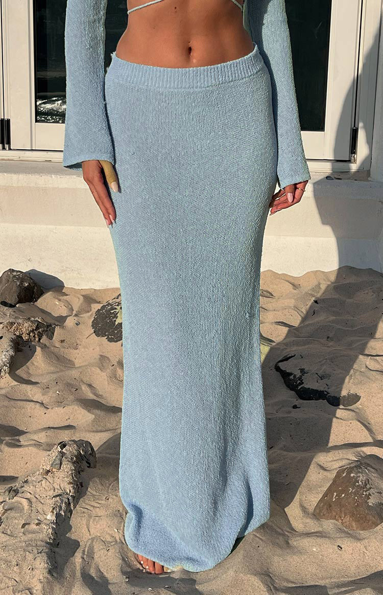 Laila Blue Knit Maxi Skirt | Beginning Boutique (US)