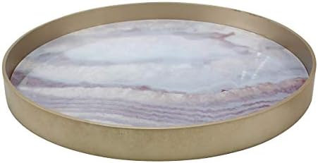 CKK Industrial LTD Stonebriar Round Gold Wood and Pink Marble Glass Serving Tray, Decorative Cent... | Amazon (US)