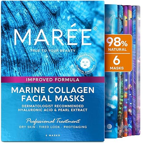 MAREE Collagen Facial Mask with Hyaluronic Acid — Sheet Face Mask Skincare — Centella Asiatic... | Amazon (US)