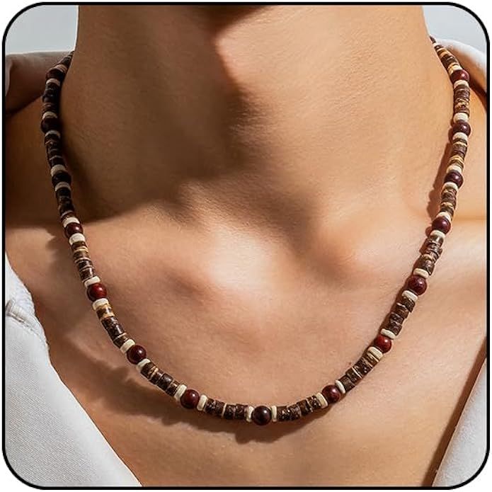Puka Shell Necklace Men Surfer Necklace Brown Coconut Shell Necklace Beads Necklace for Men Seash... | Amazon (US)
