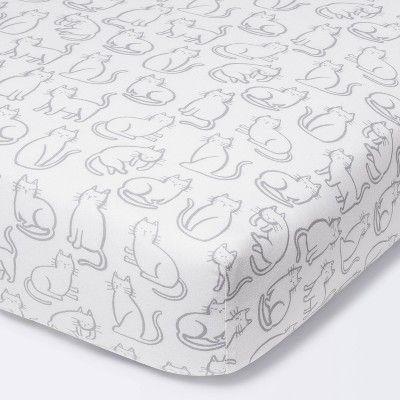 Fitted Crib Sheet Cats - Cloud Island&#8482; - Black/White | Target