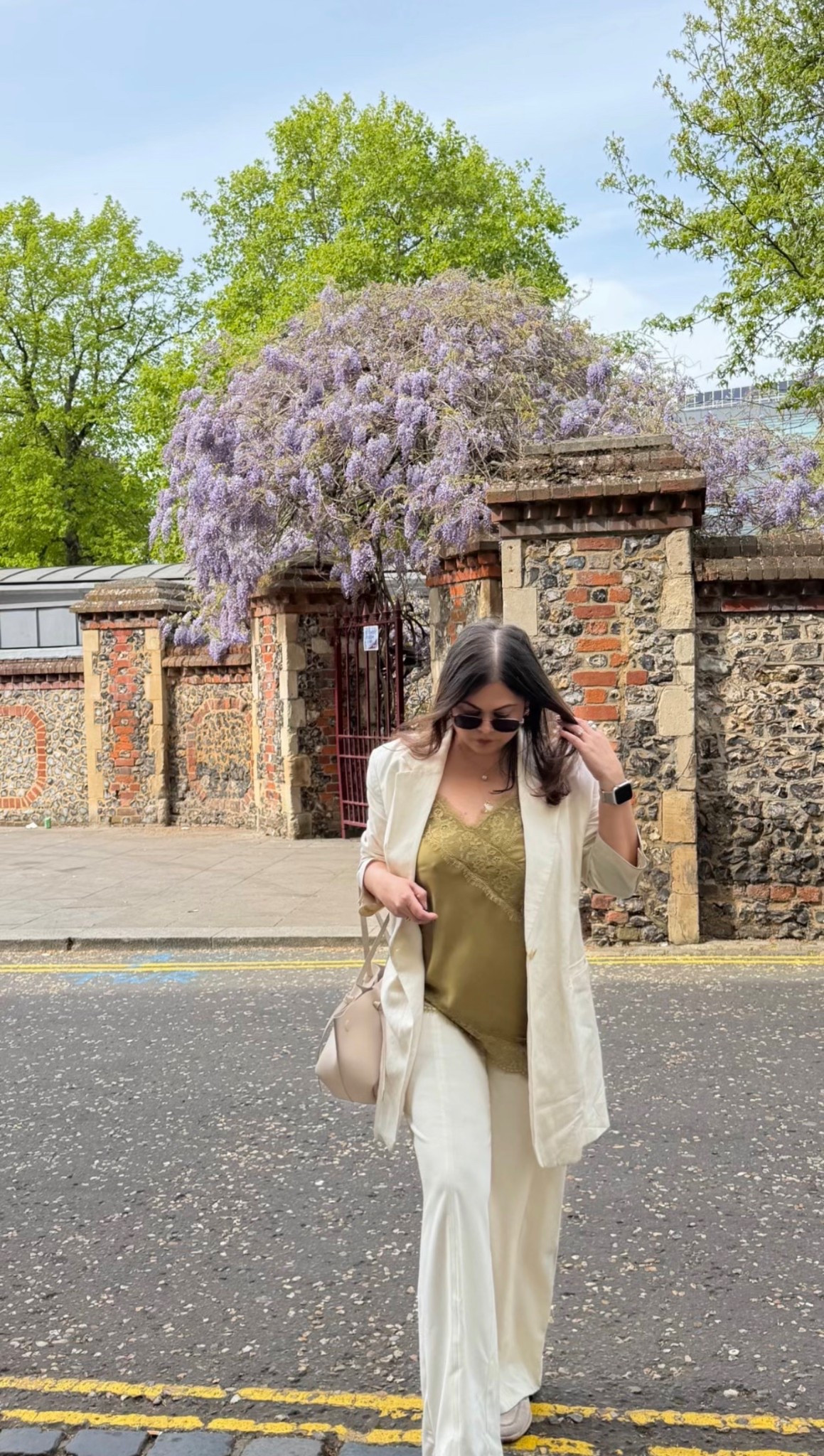 Lace top and olive and white outfit for spring! Perfect white trousers and linen blazer and a beautiful satin lace asymmetrical top to make the look balanced and chic! 

#LTKspring #LTKstyletip #LTKuk