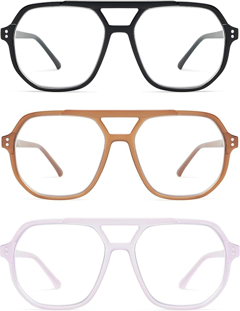 AMOMOMA Trendy Retro Aviator Reading Glasses for Women Men,Classic Large Oversized Reader Blue Li... | Amazon (US)