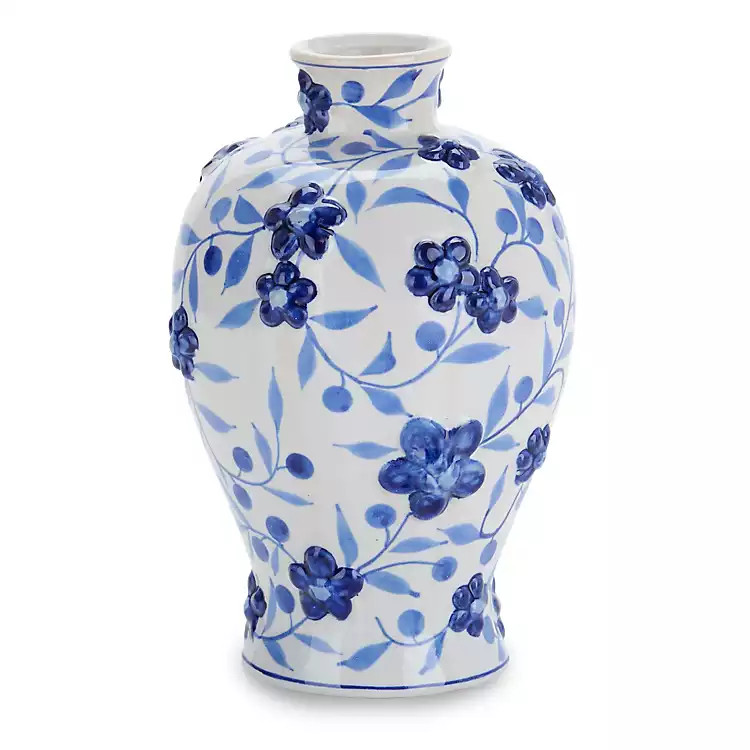 New! Blue Floral Ceramic Vase, 10 in. | Kirklands