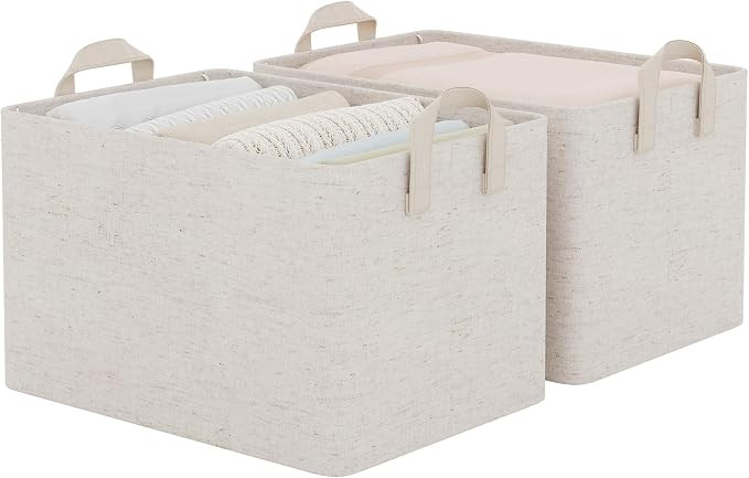 StorageWorks Linen Closet Organizers, Fabric Storage Bin, Beige, 2-Pack | Amazon (US)