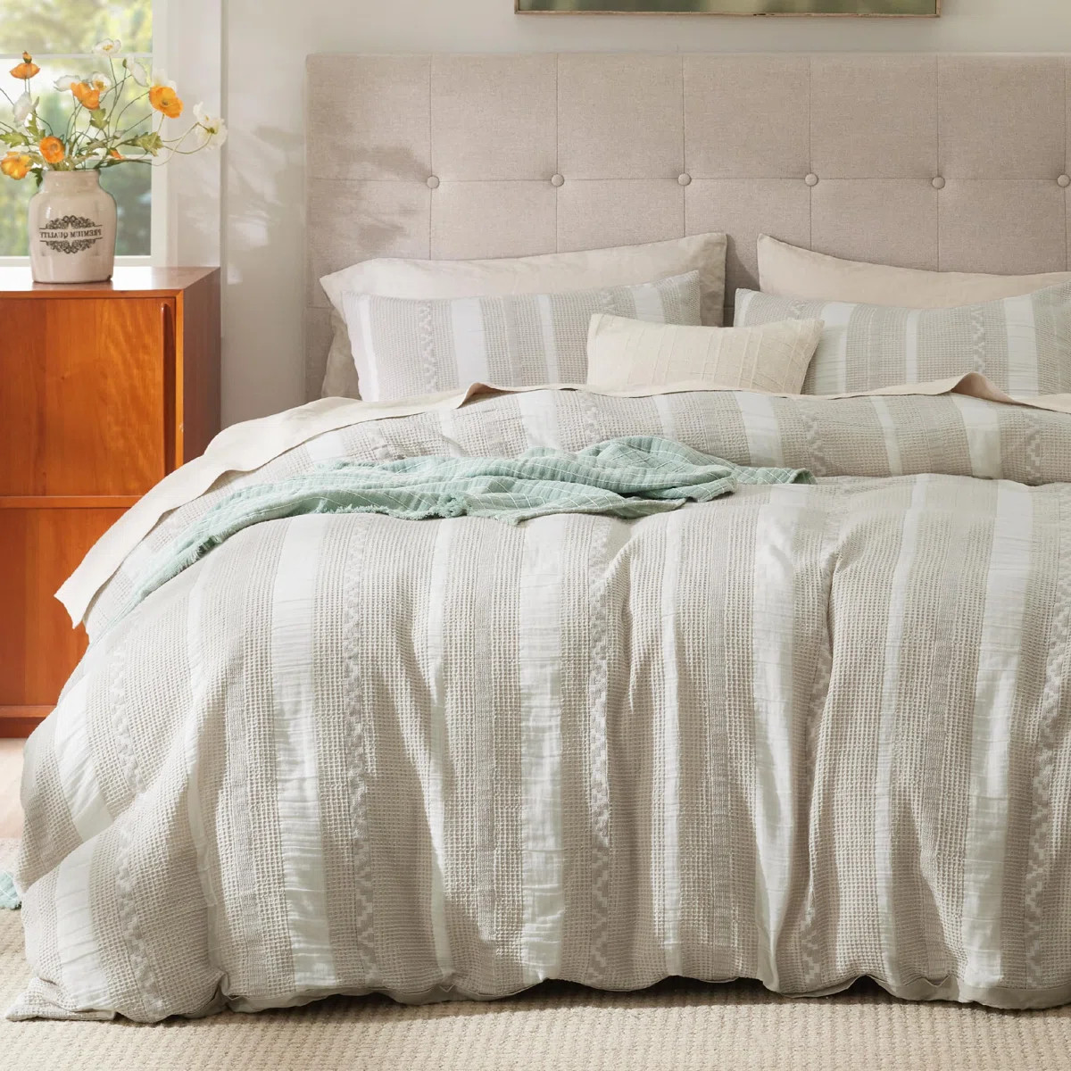 Bedsure Waffle Weave 100% Cotton Boho Duvet Cover Stripe | Wayfair North America