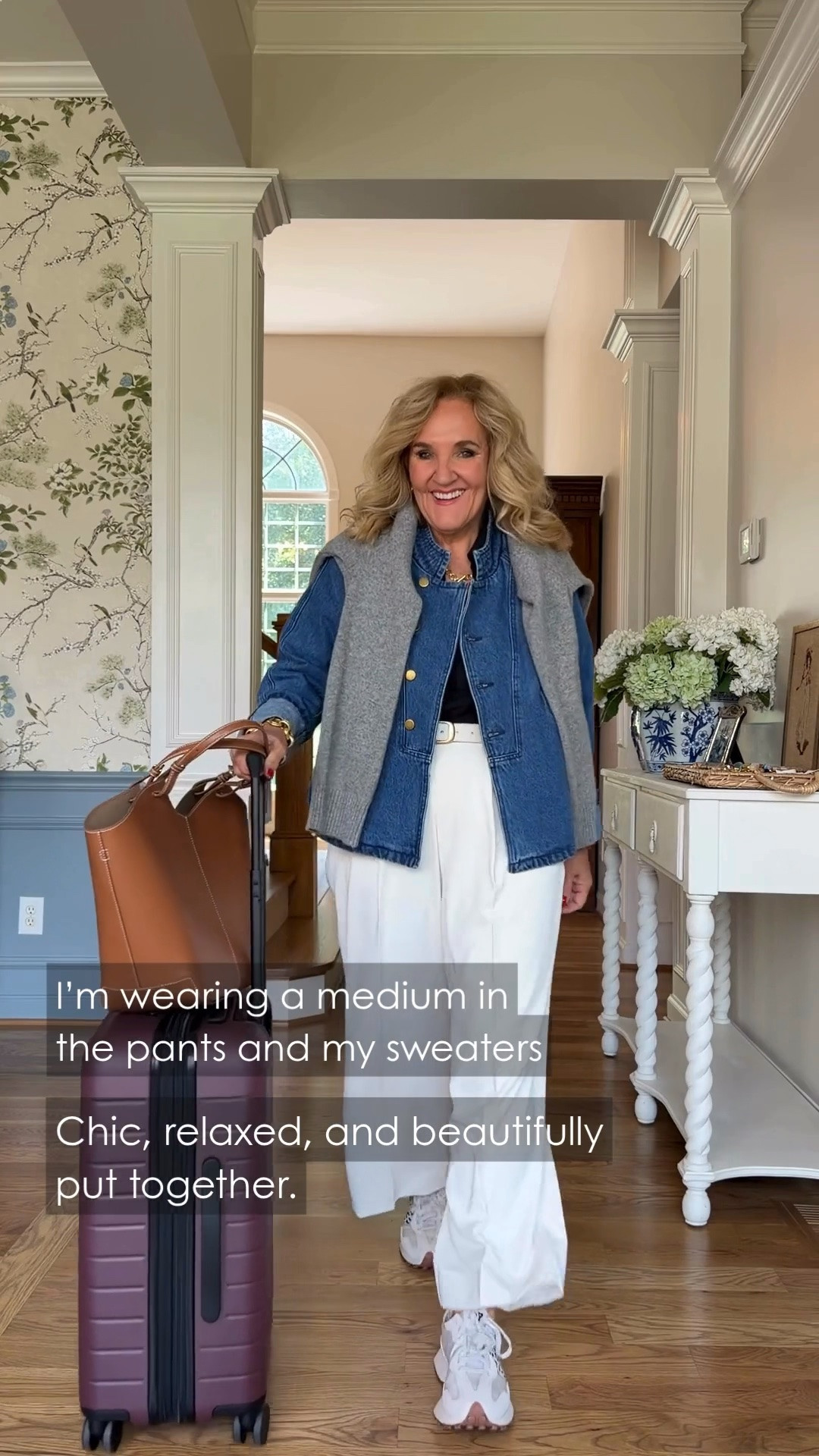 This denim-and-gray layered look is made for comfortable travel days. The denim jacket and soft gray vest add just enough warmth over white wide-leg pants, while sneakers keep it easy from the airport to your destination.

💡 LTK MADE EASY
❤️ Heart = Support my posts!
🔖 Save = Get sale & restock alerts
📋 Lists = Keep favorites organized
📲 Share = Send lists and products to a friend. Hello, Christmas List!
💬 Comment = Ask me anything about what I'm wearing.:-)

#LTKootd #LTKTravel #LTKOver40