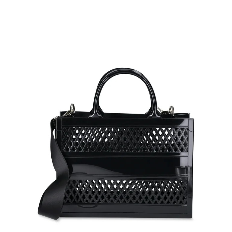 No Boundaries Women's Lattice Jelly Tote Bag with Shoulder Strap, Black | Walmart (US)