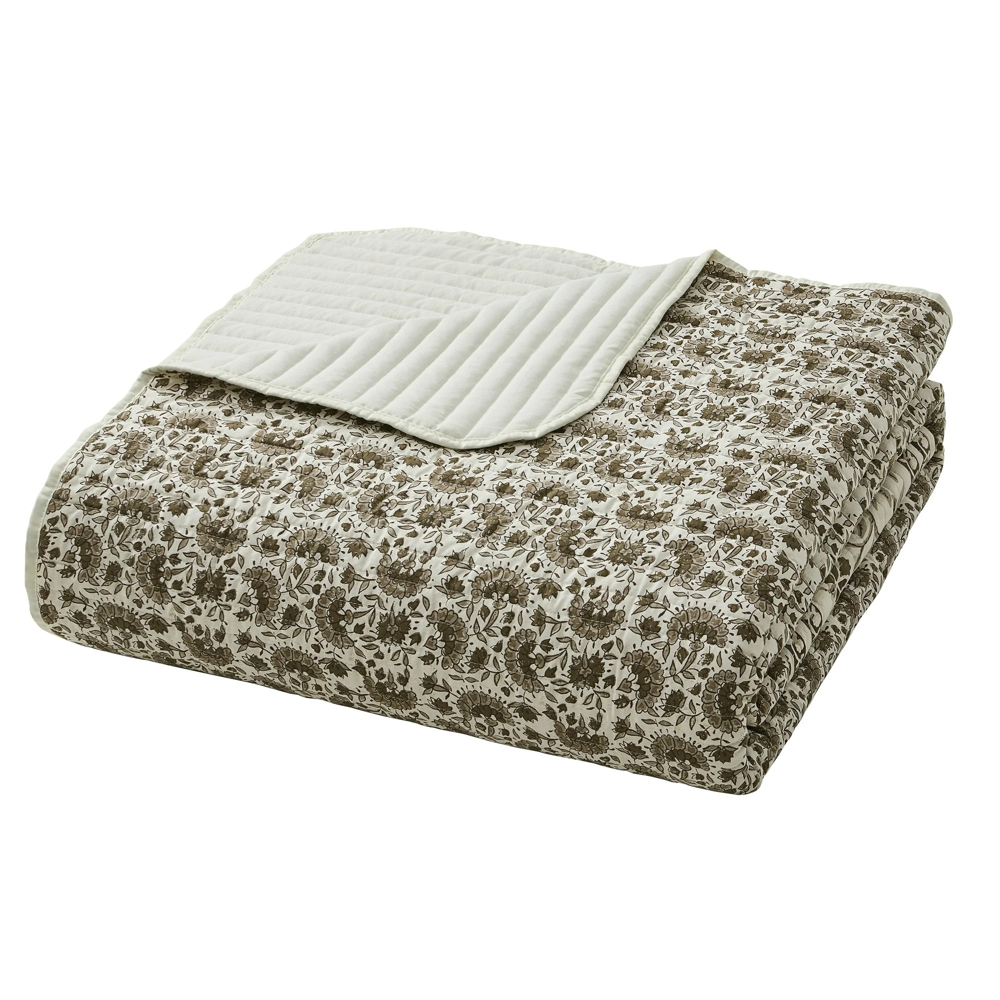 My Texas House Dahlia 3-Piece Ivory/Brown Floral Adult Quilt Set, Full/Queen | Walmart (US)