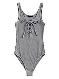 MakeMeChic Women's Sleeveless Lace Up Knit Sexy Leotard Bodysuit Grey XS | Amazon (US)