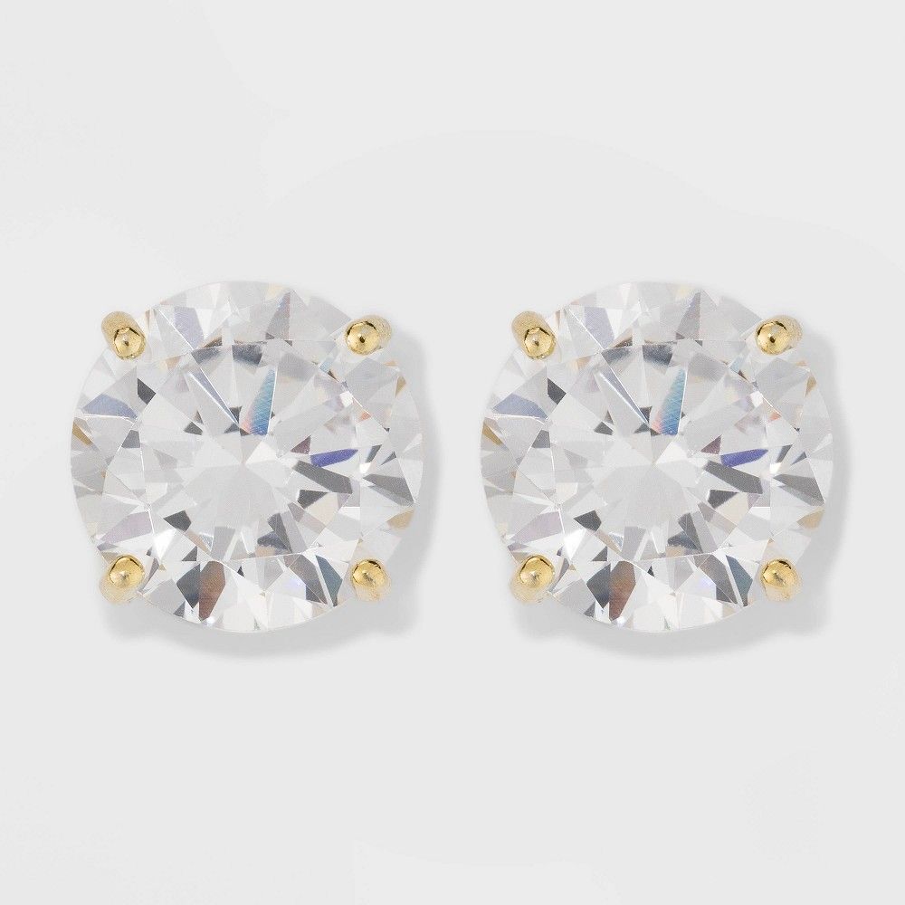 Gold Over Sterling Silver Round Cubic Zirconia Stud Fine Jewelry Earrings - A New Day Gold/Clear | Target