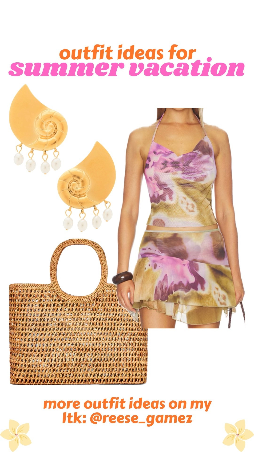 outfits for summer vacation 🩷 matching set, straw bag, beach bag, beach outfit, resort outfit, hawaii outfit, tropical vacation outfit, statement earrings, seashell earrings

#LTKSeasonal #LTKootd #LTKTravel
