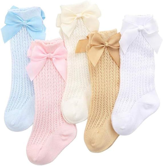 Ashmyova Baby Girls Knee High Mesh Socks Breathable Infants Toddlers Bowknot Dress Socks | Amazon (US)