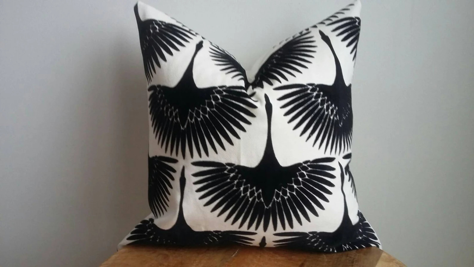 Designer Flock Black off White Velvet Pillow Cover Modern Boho Chic Euro Sham Extra Long Lumbar R... | Etsy (US)