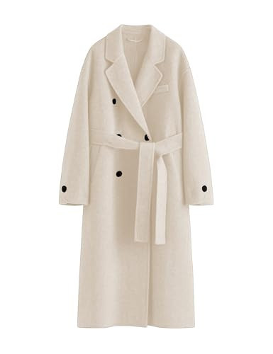 Peaceglad Winter Trench Coats for Women Trendy Long Pea Coat Double Breasted Button Lapel Belted Peacoat (Beige XXL) | Amazon (US)