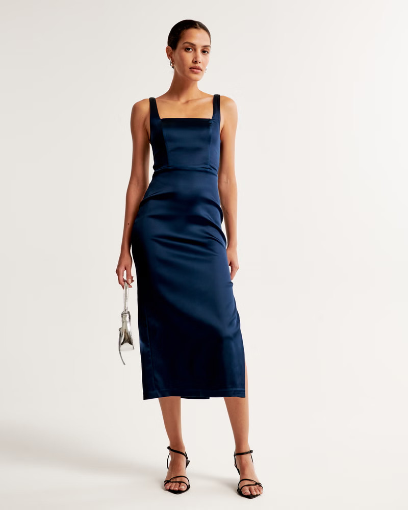 Women's Sculpting Stretch Satin Midi Dress | Women's The A&F Wedding Shop | Abercrombie.com | Abercrombie & Fitch (US)